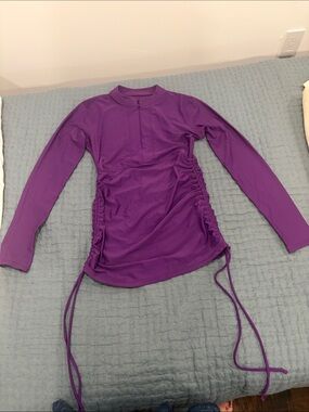 Women’s Long-Sleeve Ruched Swim Top - Purple